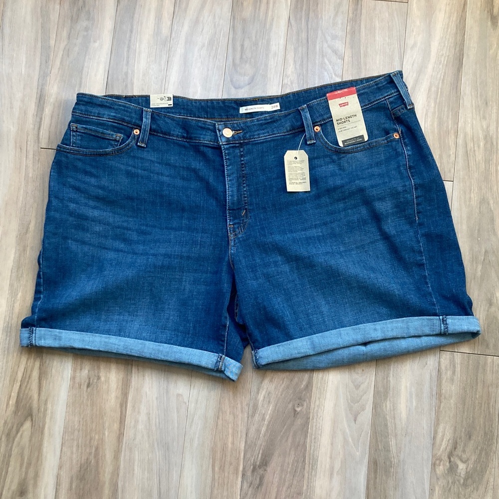 Levi's Jean Short mid length denim short mid rise cuffed 24W - Picture 17 of 17